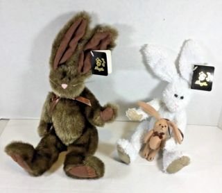 2 Pacific Craft Plush Bunny Rabbit Stuffed Animal 14 " Brown & 12 " White W/tags