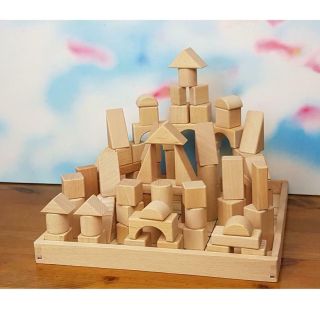 Natural Wood Building Blocks With Tray ， Educational Wooden Toy