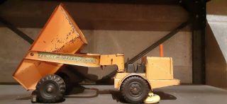 VINTAGE MARX LUMAR TRACTOR BELLY DUMP EARTH MOVER PRESSED STEEL TOY 19 IN 2