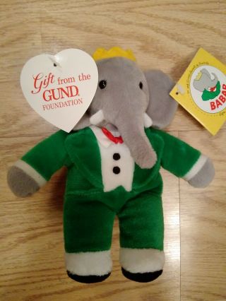 Vintage Gund 1991 Babar The Elephant Plush Stuffed Toy Doll Euc 8 Inches W/ Tags