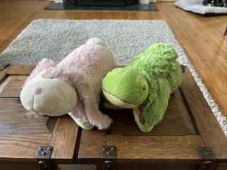 Pillow Pets Green Turtle 11” And Pink Bunny