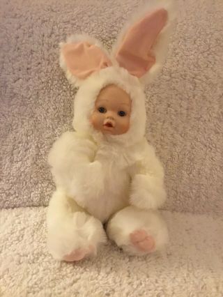 Baby Doll In White Furry Bunny Rabbit Costume Plush Stuffed Animal