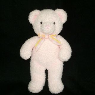 Russ Pink Sprinkles Teddy Bear Rattle Pink Yellow Plaid Bow Plush Baby Toy 12 "