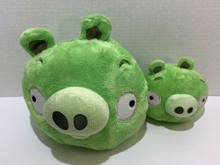 Two Angry Birds Plush Green Pig Stuffed Animal 7” - 8” And 4”