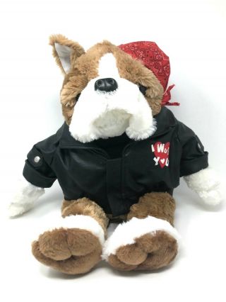 Dan Dee Plush 18 " Brown Bulldog Stuffed Animal,  Biker Leather Jacket I Wuff You