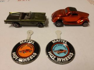 2 Vintage 1968 Redlines Hot Wheels Classic 36 Ford Coupe 57 T Bird Mustang Cars