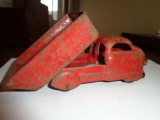 Antique Wyandotte Or Marx Pressed Steel Toy Dump Truck 1930s Vintage.  Red