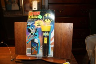 Vintage 1990 Batman Batsignal Flashlight On Card With Small Flashlight