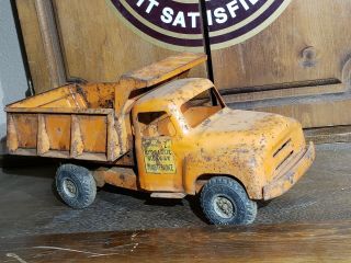 Vintage Orange Buddy L Hydraulic Highway Maintence Dump Truck Rare