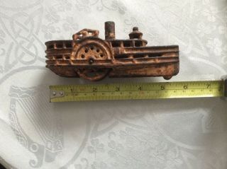 Rare Antique Cast Iron Steamboat Ship 5 1/2”long