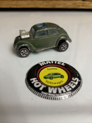 1967 Army Green Custom Volkswagen W/button Redline Hot Wheels Huge Attic Find