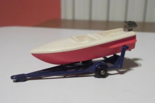 Matchbox - Lesney - 48 - Speed Boat And Trailer - Bpw - White Over Red