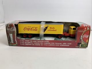 Coca Cola Coke 1950 Style Cab And Trailer Bank 1:43 Truck Semi Tractor Ertl