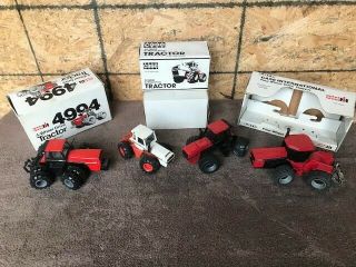 Case / Case Ih 4x4 1:32 / 1:35 Set Of 4 Tractors 3pt Hitches On 3 Very Good Cond