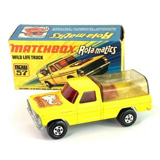 Vtg Matchbox Lesney Rolamatics 57 Yellow Ford Wild Life Truck Includes Lion