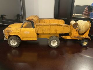 Vintage Tonka Xr - 101 Yellow Dump Truck With Cement Mixer Trailer 1970’s