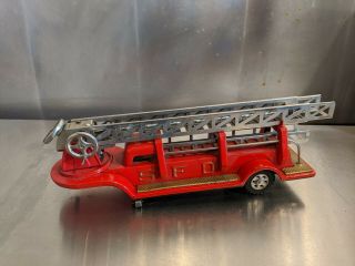 Vintage Sss Japan Pressed Tin Toy Fire King Hook Ladder Truck Trailer Sfd