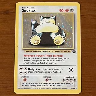 Pokemon Snorlax 11/64 Rare Holo Foil Base Jungle Set Unlimited Trading Card (mp)