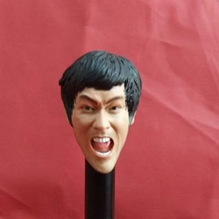 1/6 Scale Anger Bruce Lee Head Carving Kungfu Superstar Head Sculpt Model Toy