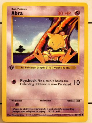 Abra - 1999 Pokémon Tcg,  Base Set,  1st Edition