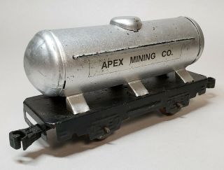 Vtg Marx Tin Toy Oil Coal Tanker Railroad Rr Train Car - Apex Mining Co.