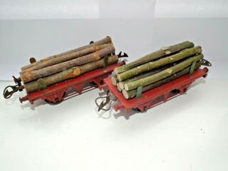 Hornby 0 Gauge Log Wagons/ Ffrlatbed Wagons X 2 - Tinplate By Meccano