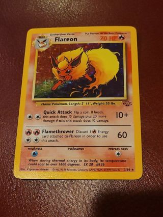 Flareon - 3/64 Holo Rare 1999 Jungle Set Pokemon Card - Lp