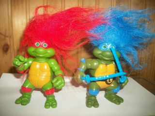 Vintage 1993 Tmnt Turtle Trolls Leonardo & Raphael Playmates Teenage Mutants