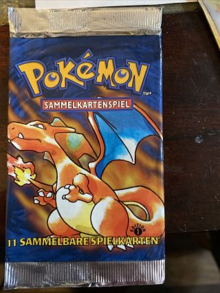 German 1st Edition Pokemon Base Set Booster Pack Empty Charizard Art