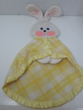 Vintage 1979 Fisher Price Yellow Plaid Bunny Security Blanket 441 442 443 Flaw