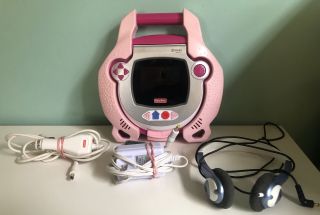 Fisher Price Kid Tough Portable Dvd Player Pink W Car Charger Wall Cord Headphon
