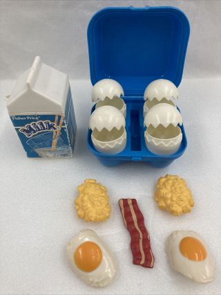 Fisher Price 1987 Fun With Food Carton Of 4 Eggs 1 Bacon Strip And Milk A30
