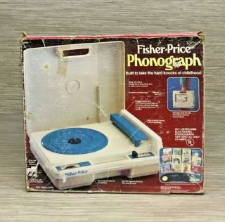 Vintage Fisher Price Phonograph Portable Record Player Blue & White