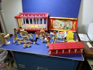 Vtg.  1962 Fisher - Price Circus Wagon W Big Top Ring Master Animals & Accessories