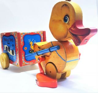 Vintage 1952 Fisher Price Musical Duck 795 Wooden Pull Toy