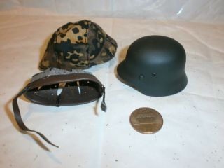 Toys City German Helmet (metal) And Cloth Camo Cover 1/6th Scale Toy Accessory