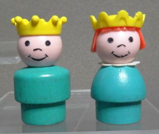 Vintage Fisher - Price Little People Castle Wood Body Figures Prince & Princess