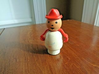 Vintage Little People Snorky Fireman Fisher Price Wood Riveted Red/white