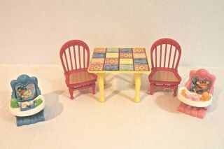 Fisher - Price Loving Family Dollhouse Dining Table With 2 Red Chairs & Baby Seats
