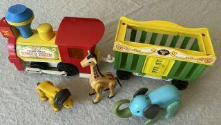 Vintage Fisher Price Circus Train (engine And Car) With 3 Animals
