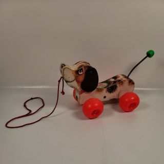 Vintage 1968 Fisher Price " Little Snoopy " Wooden Puppy Dog Pull Toy