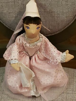Vtg Folkmanis Royal Princess Full Body Puppet W/ Hat & Veil,  Metallic Pink Gown