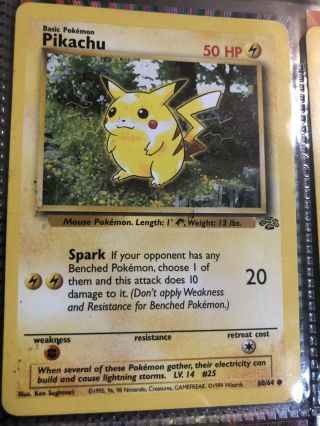 Pokemon Pikachu Red Cheeks Jungle Base Set 60/64 1999 Rare Card