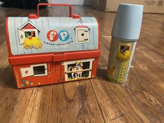 Vintage 1962 Fisher Price 549 Barn And Silo Lunch Box And Thermos Set