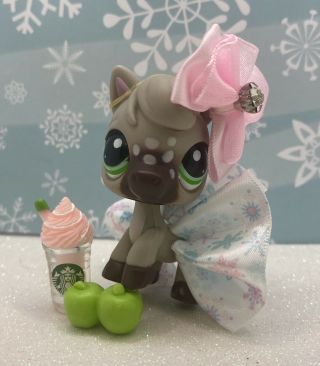 Authentic Littlest Pet Shop 1820 Dapple Gray Horse Green Eyes W Outfit