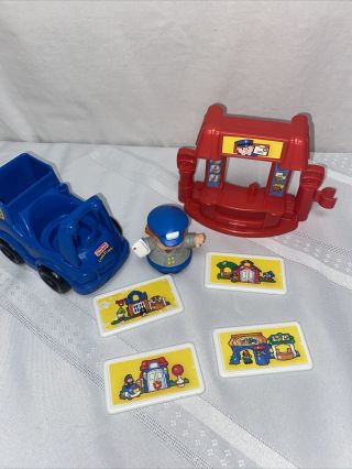 Fisher Price Little People Mailman Post Office Blue Truck Mail Lady