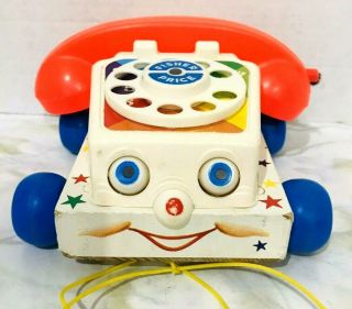 Vintage 1961 Fisher Price Chatter Telephone Pull Toy Wood With Moving Eyes 747
