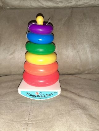 Vintage Fisher Price Rock - A - Stack 627 Toy 6 Rainbow Rings Complete Plastic Base