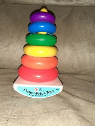 Vintage Fisher Price Rock - A - Stack 627 Toy 6 Rainbow Rings Complete Plastic Base 2