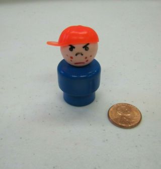 Vintage Fisher Price Little People Blue Angry Grumpy Bully Boy Hat All Plastic